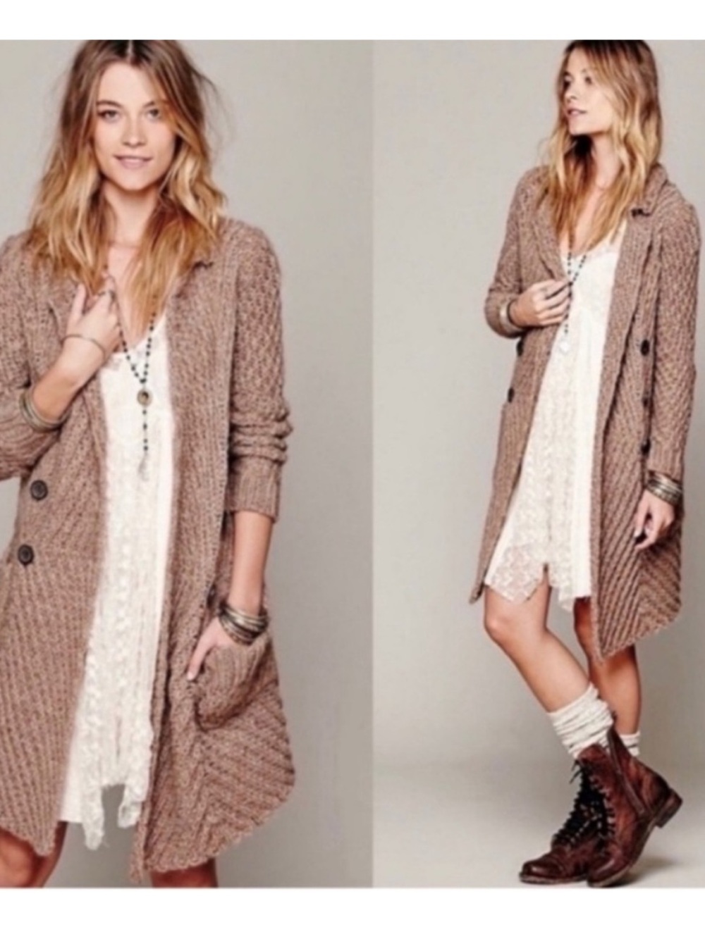 Free People Buttermilk Biscuit Wool Alpaca Blend Cardigan Medium